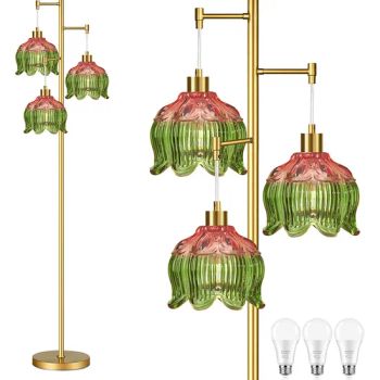 Living Room Bedroom MID Century Modern Standing Lamp Brass Tree Tall Floor Lamps Vintage Retro Floor Lights Glass Amber Flower Lamp - Dongguan Ruisen lighting technology Ltd - China
