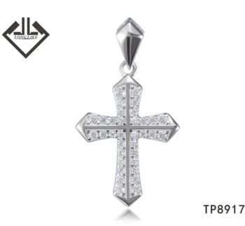 Fine S925 Sterling Silver New Style Cross Pendant Necklace Color Gold Length 40cm Stone AAA CZ Origin China Style - LONGLIKE JEWELRY CO., LIMITED - China