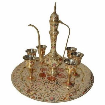 Brass Surai Set Type Brass Design Unique Surahi Weight 800 G Glass Dimensions 3" Material Brass, brass Color Brass Gold, - Surya Handicrafts, India - India