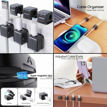 6 Pack Magnetic Cable Clips Color Black Pack Size 6 Pieces Maximum Width 0.87 Inch Cable Slot Diameter 7.5 Mm Included Replacement Part - Aarvi Enterprises - India