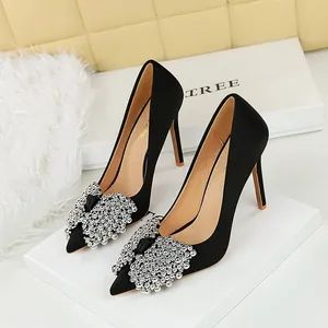 Korean Style Bow Single Shoes with Thin Heels and Ultra High Heels, Satin Light Luxury Pointed Shallow Mouth High Heels Single Shoes Fa1983-H60 - Shenzhen Fashion Industrial Co., Ltd. - China