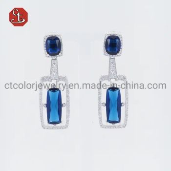 925 Sterling Silver Gemstone Jewelry Aquamarine Earrings Set Fashion Jewelry for Women - Guangzhou Shangda Jewelry Co., Ltd. - China