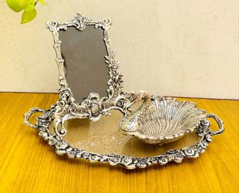 Silver (base) Aluminium White Metal Handmade Combo For Return Gifts, Type: Decorative Trays - Sharma Handcrafts - India