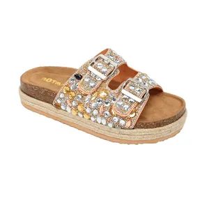 Women Espadrilles Clogs Cork Sandals with Buckle Straps and Rhinestones - Guangzhou Junlilai Shoes Co., Ltd - China
