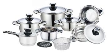 Kitchen 12PCS Wide Rim Stainless Steel Cookware Set with Accessories Seleted, Cooking Pots with Steel Lid, Kitchenware with Casseroles and Non Stick Fry Pans - Jiangmen Tuohui Metal Products Co., Ltd. - China