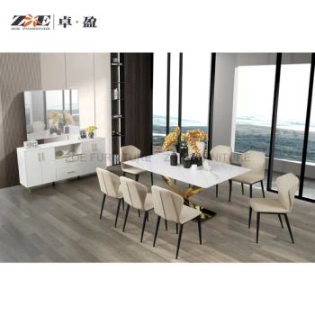 8-Seater Luxury Dining Set with Italian Marble Top & Bonded Leather Chairs - Complete Formal Dining Room Furniture for Large Families - FOSHAN RUI XUN SHENG FURNITURE CO., LTD - China