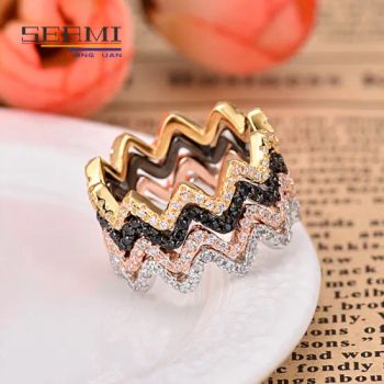 Geometric Rhinestone Gold Filled Copper Diamond Wave Rings for Women - Longyuan (Guangzhou) Industrial Development Co., Ltd. - China
