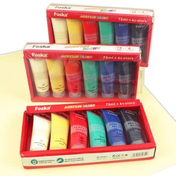 Foska 75ml Acrylic Art Paints 6Colors Assorted 6PCS/Box MOQ1CTN 15D ISO9001 - Anhui Sunshine Stationery Co., Ltd. - China