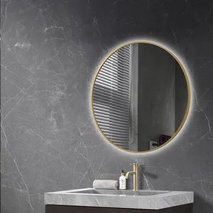 Hand Sensor Round Defogger LED Bathroom Golden Aluminum Framed Mirror - Hangzhou Spremium Bathroom Co., Ltd. - China