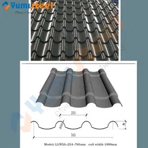 Black Antique Glazed Roof Tile for House Construction Stock Stock Trademark YM Width 600-1250mm HS Code 72104900 Model NO. - XIAMEN YUMI NEW MATERIAL TECHNOLOGY CO., LTD. - China