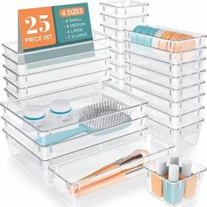 25PCS/Set Clear Plastic Versatile Drawer Jewelry Box Organizers Bathroom Vanity Organizer Trays Storage Bins Makeup Display Racks - Ningbo Better Life Houseware Co., Ltd - China