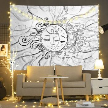 Sun and Moon Tapestry Burning Sun with Star Tapestry Black and White Mystic Tapestry Wall Hangings - Yiwu City Qingzhou Digital Printing Co., Ltd. - China