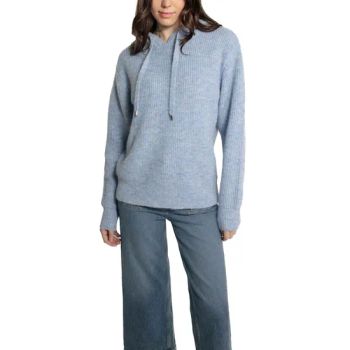 Fashion Blue Knit Hoodie Pullover Sweater for Women OEM OEM Color Blue Gender Women Model NO. 674 Season Winter Technics Knitted - Guangzhou BaiNaJia Garment Co., Ltd - China