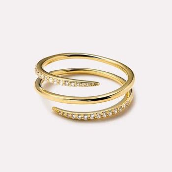 Wholesale Fine Jewelry Korean Gold Plated Custom 925 Sterling Silver Adjustable Triple Spiral Zircon Open Eternity Band Rings for Girls - Guangzhou Peishang Jewelry Co., Ltd. - China