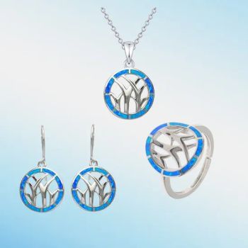 925 Sterling Silver Halo Jewelry Set Opal Necklace Earring Minimalist Gemstone Jewelry - YU JING JEWELRY CO., LTD. - China