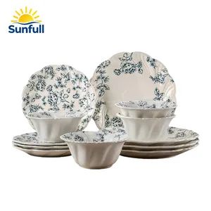 Ceramic Dinnerware Set Vintage Blue Floral Elegant Kitchen Dinner Plates Bowls for Daily Use & Party Microwave & Dishwash Safe 12-Piece Scalloped Edge Dish Set - Shenyang Sunfull Industry Co.,Ltd. - China
