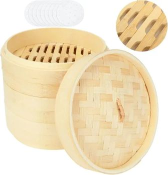 Set of 4 Bamboo Steamers, 3 Tier Bamboo Steamer Basket (Diameter 20 cm) , Bamboo Steamer with 50 Sheets of Steamer Paper for Rice, Vegetables, Dim Sum, Fish - Yunnan Hanyang Bamboo Crafts Co., Ltd. - China