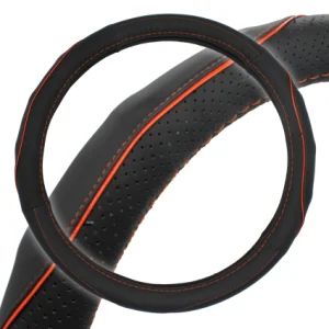 15 Inch Black Genuine Leather Orange Stitch Steering Wheel Cover - Shanghai Huaqi Industrial Co., Ltd. - China