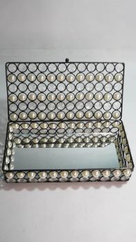 Crystal Jewelry Organizer Box with Mirrored Bottom, Rectangle Trinket Storage Box with Lid - Moon Shade Enterprise - India