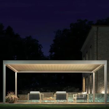 Weatherproof Aluminium 4X4 6X4 Terrace Louvered Pergola with Frameless Folding Glass Doors and Fixed Shutter Wall Garden Bioclimate Gazebo Pergola for Outdoor - FOSHAN WANDON INDUSTRIES CO.,LTD - China