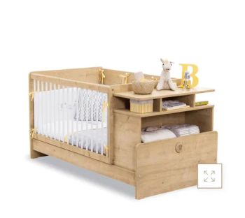 Multi-Function Baby Furniture Adjustable Natural Solid Wood Baby Cot Bed Convertible Crib with Side Cabinet - Qingdao Semate Furniture Co., Ltd - China