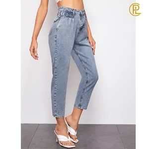 2020 Factory Made Bleach Wash Straight Leg Jeans Type Trousers Gender Women's Style Straight Origin Guangzhou HS Code - Guangzhou Lepanchuang Garment Co., Ltd. - China
