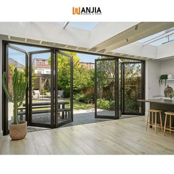 American Style House Exterior Patio Aluminium Accordion Double Glass Bi-Fold Doors - Foshan Wanjia Window and Door Co., Ltd. - China