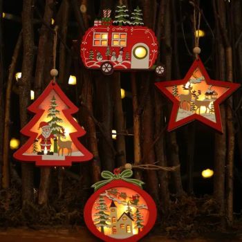Yiwu Agent Wooden Pendant LED Christmas Tree Ornaments Party Decoration - Skylark Network Co., Ltd. - China
