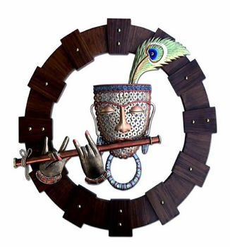 Round 3D Krishna Flut Face Wiser Wrought Iron Handicraft, 1 Box - New Handicraft - India