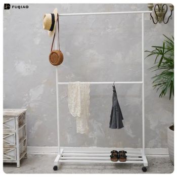 Foldable White Carbon Steel Flat-Bottom Rack – Wheels for Compact Clothes & Shoe Storage - Jiangmen Fuqiao Travel Products Factory Co., Ltd - China