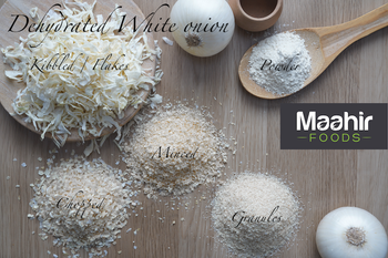 Dehydrated White onion Kibbled, Chopped, Minced, Granules Powder from Maahir Foods Dehydrated White onion Kibbled, Chopped, Minced, Granules Powder - Maahir Foods - India