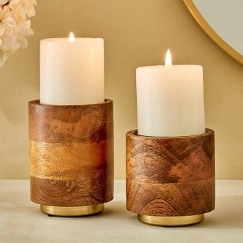 Mango Wood candle Stand Size 6 Inch & 8 Inch Material Mango Wood & Iron Finish Natural & Powder Coated Available Sizes 6 Inch & 8 Inch - Brotherhood Overseas - India