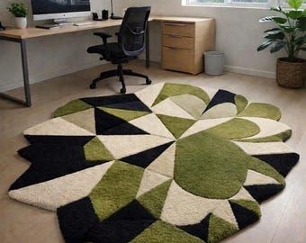 Modern Hand Tufted Abstract Floral Area Rug, Green Black Cream Geometric Cut Pile Rug, Irregular Shape Living Room Bedroom Home Decor – product photo, Cut Green Beans products found from trusted suppliers, wholesalers, manufacturers & exporters Listing
