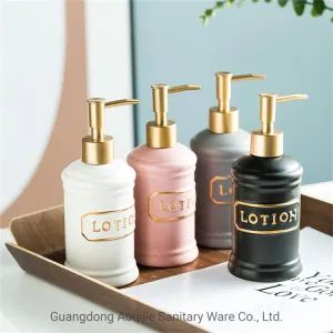 White Black 340ml Unique Home Sanitizer Kitchen Bathroom Pump Ceramic Dishes and Hands Liquid Soap Dispenser Bottle Four Colors Portable Ceramic Bottle - Guangdong Aoqijie Sanitary Ware Co., Ltd. - China