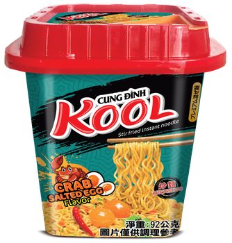 Stir-fry instant noodle Crab Salted Egg flavor Shelf Life 12 months Taste authentic Asian taste Packaging the lid has holes for draining out the water makes it easier to prepare - Asia Food Technology Joint Stock Company - Vietnam