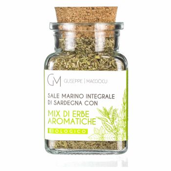 Unrefined biologic sea salt with herbs mix 120gr glass jar with cork cap - Giuseppe Macciocu SNC - Italy
