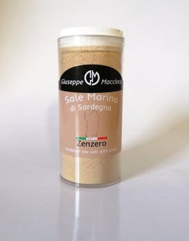 Italian Sea salt of Sardinia + grinded ginger 130gr cylinder with multi-spreader head - Giuseppe Macciocu SNC - Italy