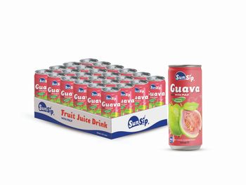 “SunSip” Guava juice drink Sleek can 330ml with pulp  - Halos beverages and food company - Vietnam