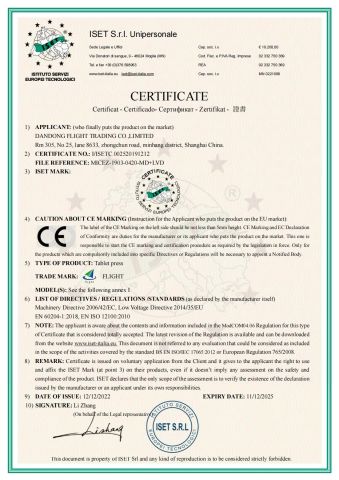 CE certificate from Dandong Flight Trading Co., Ltd.