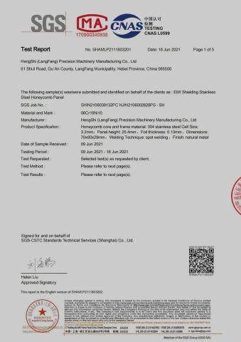 SGS Testing Report certificate from Hengshi (Langfang) Precision Machinery Manufacturing Co., Ltd.