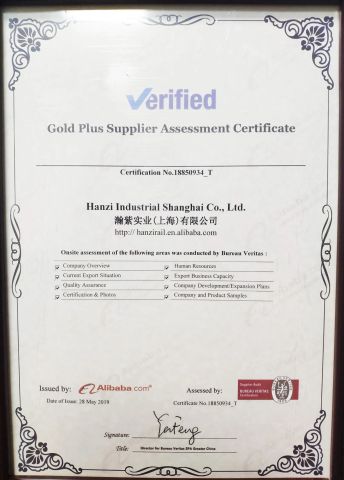 BV Certified Gold Plus Supplier certificate from Hanzi Industrial Shanghai Co., Ltd