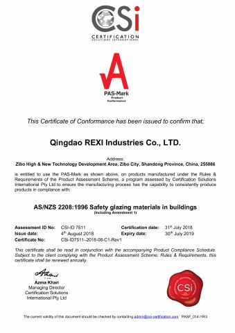 CSI certificate from QINGDAO REXI INDUSTRIES CO., LTD.