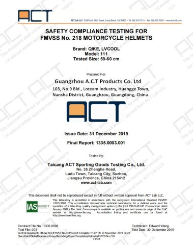 DOT Certificate certificate from Guangdong Acoolda Bags Technology Co., Limited