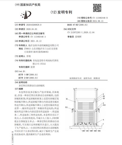 patent certificate of Linyi Jinzuo Woodworking Machinery Manufacturing Co., Ltd. – certificate photo, supplier certificates section