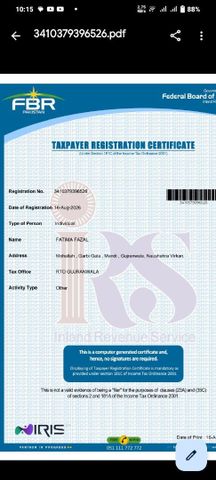 Taxpayer registration certificate certificate from Fatima's spices