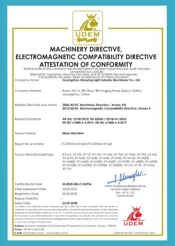 Mixer Machine certificate of Guangzhou Xiaoying Light Industry Machinery Co., Ltd. – certificate photo, supplier certificates section