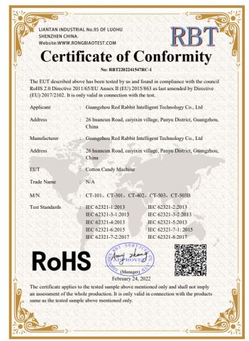 RoHS certificate of Guangdong Red Rabbit Technology Co., Ltd. – certificate photo, supplier certificates section