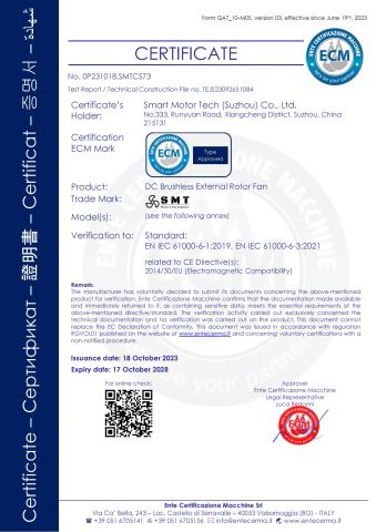 CE certificate from Seemtek Fan (Suzhou) Co., Ltd.
