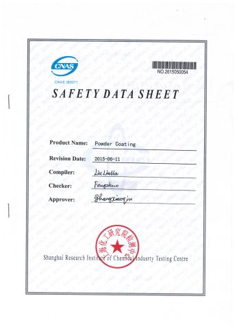 MSDS certificate from Taizhou City Florid Powder Coating Co., Ltd.