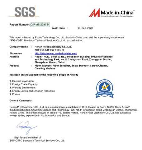 SGS certificate certificate from Henan Pivot Machinery Co., Ltd.